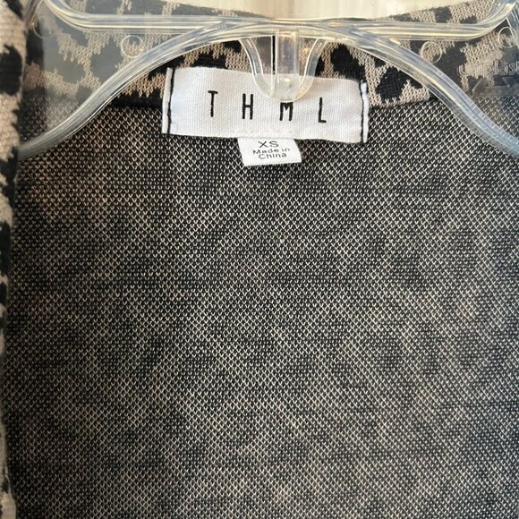 THML Women Leopard Print Long Open Front Cardigan Faux Leather Piping Sz XS - Picture 3 of 6